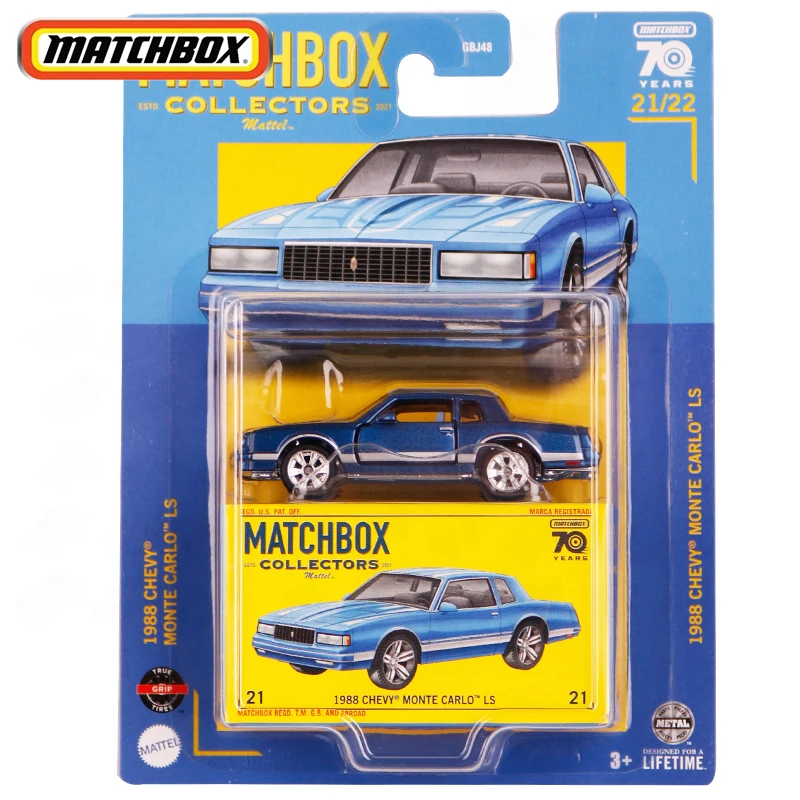 Оригинальный Mattel Matchbox коллекционные автомобили 70 лет литые под давлением 1988 Chevy Monte Carlo Ls игрушечные модели автомобилей для