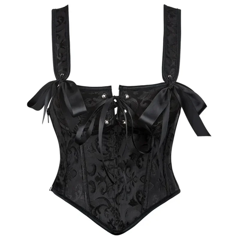 Corsetto floreale jacquard Top tracolla Corsetto Nero Buckless Busier Vita Trainer Gilet Corsetto Overbust Donna Steampunk OA41