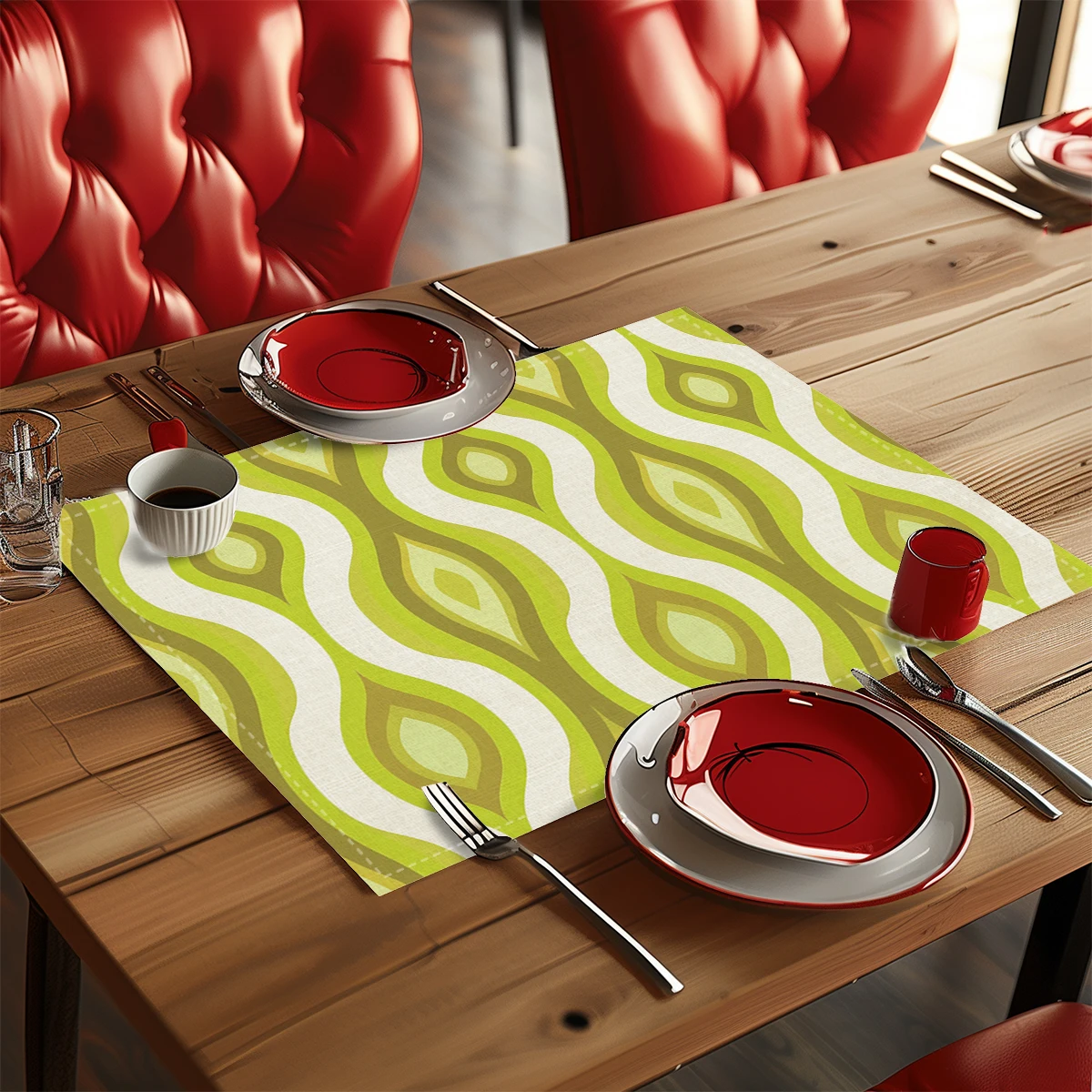 Geometric Pattern Polyester Placemats & Coasters - Stylish Table Linens for Home, Restaurant and Daily Dining Use