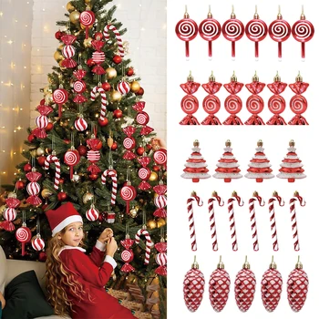 Candy Decorations for Christmas Tree,Red And Gold Candy Cane,Pine Cones,Christmas Home…