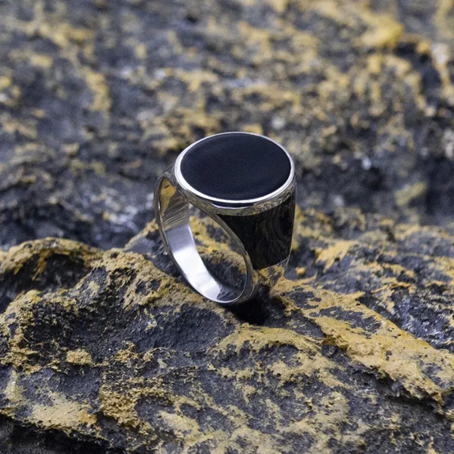 Wholesale Genuine 925 Sterling Solid Silver Men Ring Wedding Fashion Rings Black Enamel Handmade Ring