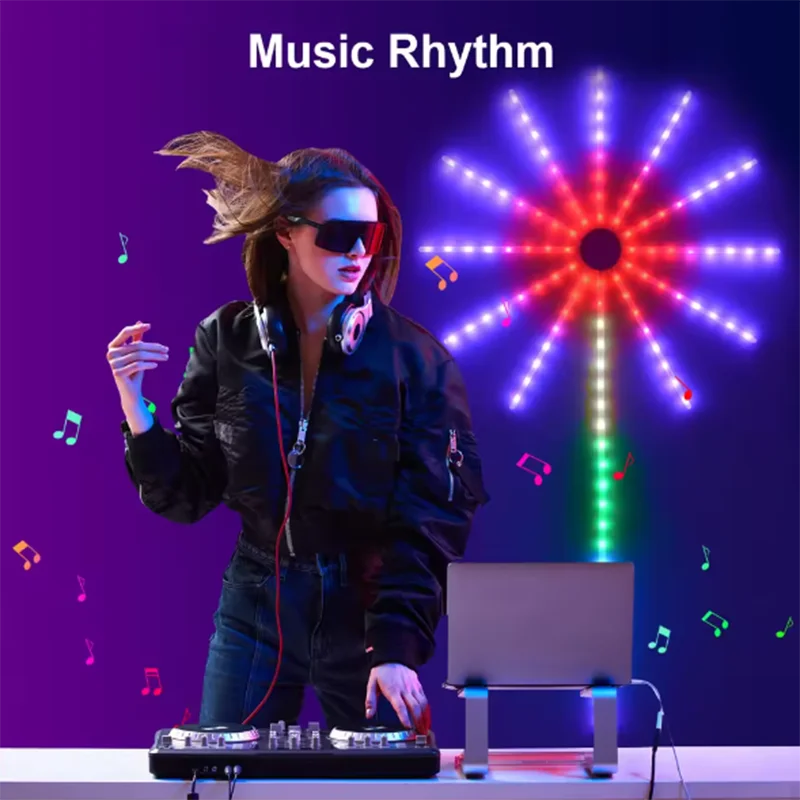 RGB Firework Meteor LED Light Strip Music Sound Control Lamp Bedroom Holiday Ambient Decor Lighting Kit