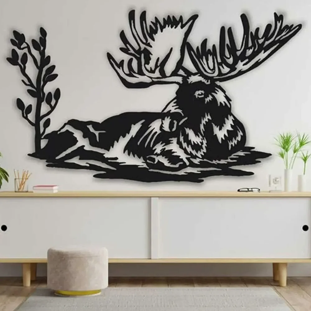Moose Silhouette Metal Wall Art Modern Deer Decor for Living Room