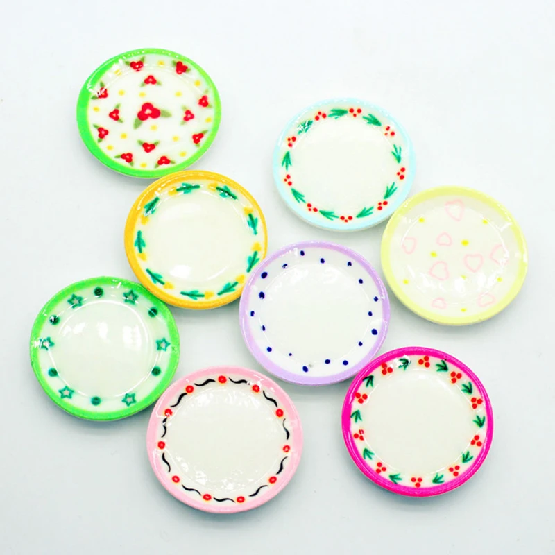 5Pcs New Dollhouse Miniature Patterned Plate Cute Cartoon Dish Plate Model Props Toys For Dollhouse Kitchen Accessories