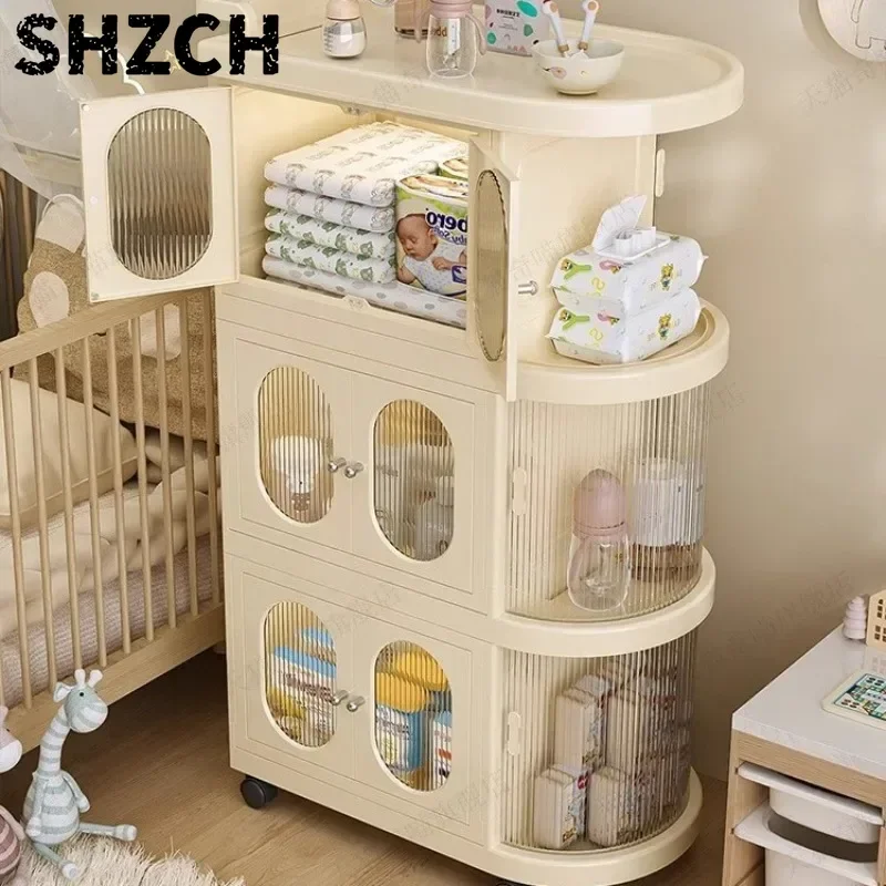 Multi-layer Baby Feeding Station Large Capacity Baby Supplies Storage Rack Rolling Storage Cart Home Dustproof Debris Organizer