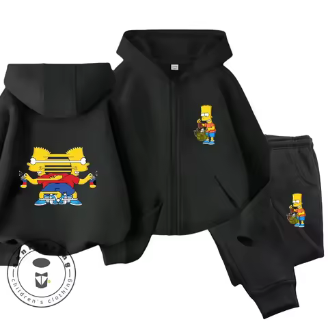 2024 Spring Autumn Teen Kids Clothes Trucksuit Sweatshirt Girls Sonic Anime Simpson Zipper Hoodie Set Baby Boys Tops