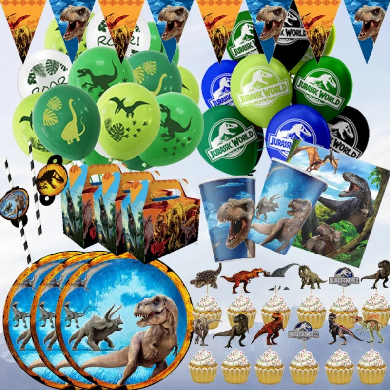 Décorations de fête sur le thème des dinosaures de la période jurassique, kit d'organisation pour célébration d'anniversaire en intérieur, accessoires et fournitures pour une mise en scène amusante