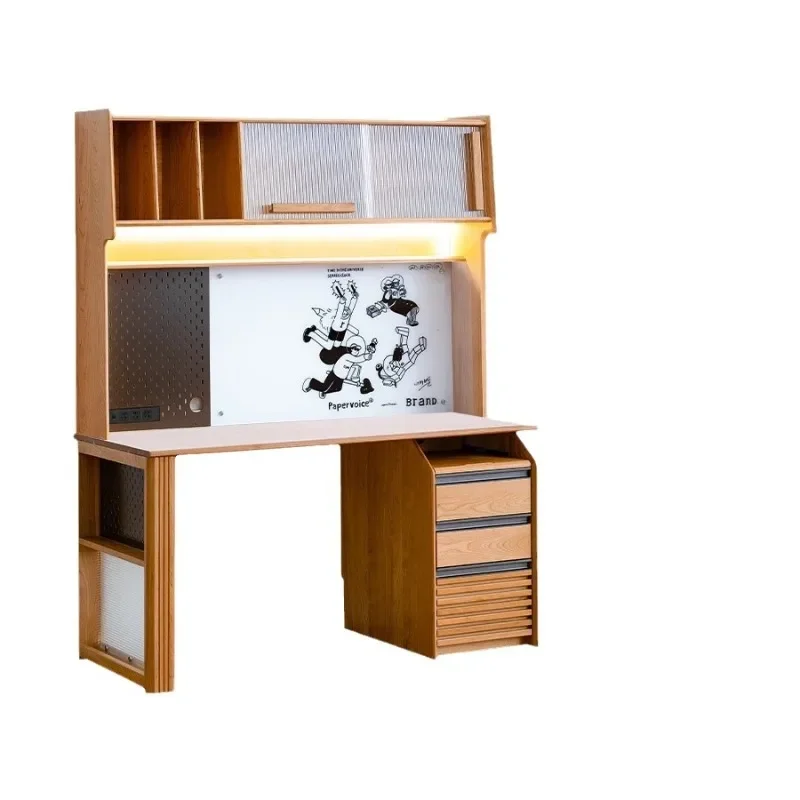 Modern artist solid wood desk bookshelf integrated, storage bookcase, home cherry wood learning computer desk