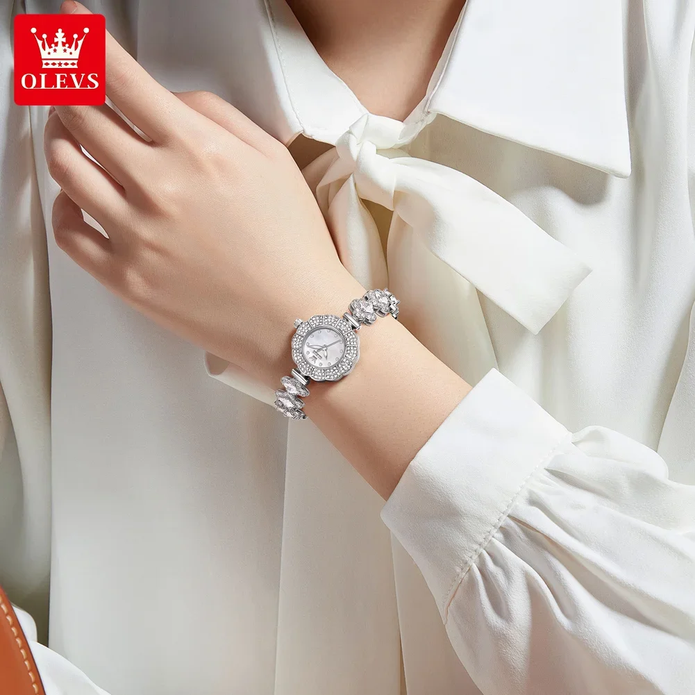 OLEVS Light Luxury Quartz Women\'s Watches Fashion Rose Gold Stainless Steel Watch for Women Waterproof Diamond Chain Wristwatch