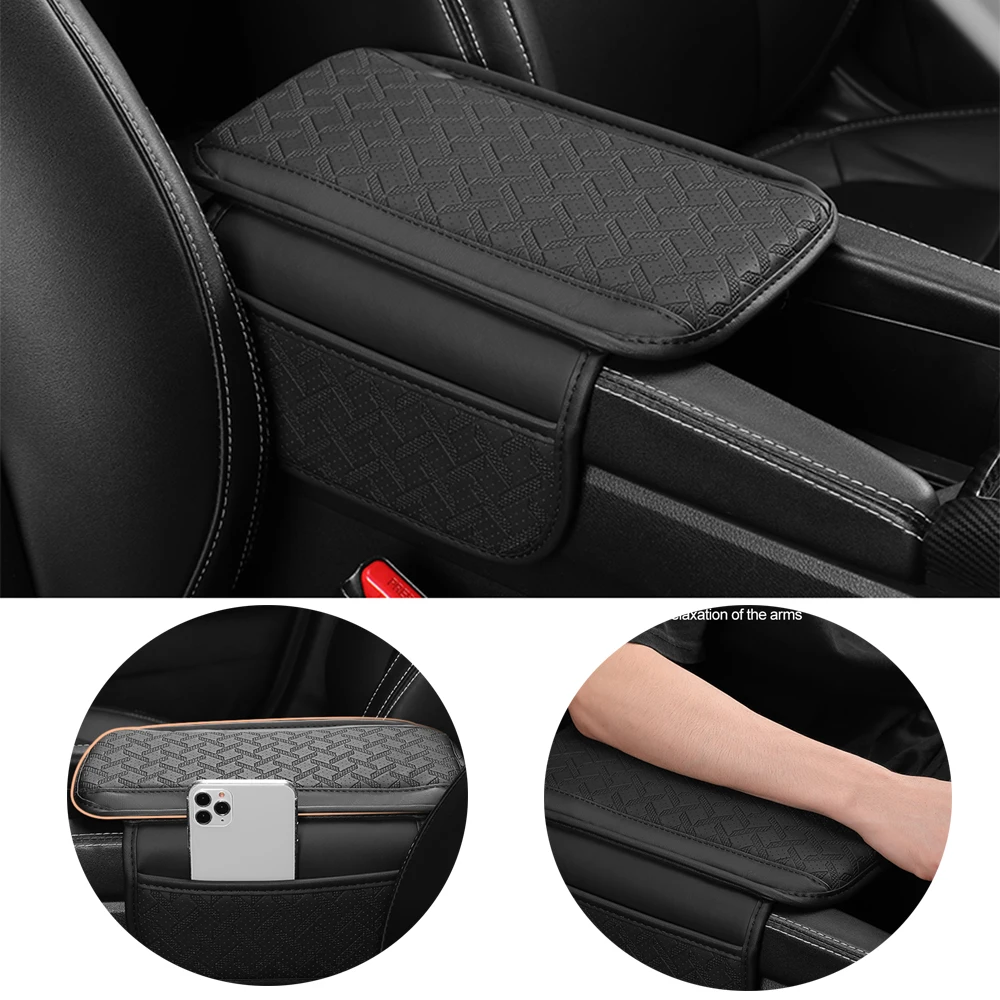 Car Armrest Box Height Pad Wear-resistant Universal Leather Armrest Elbow Central Cotton with Support Storage Pocket Cushion