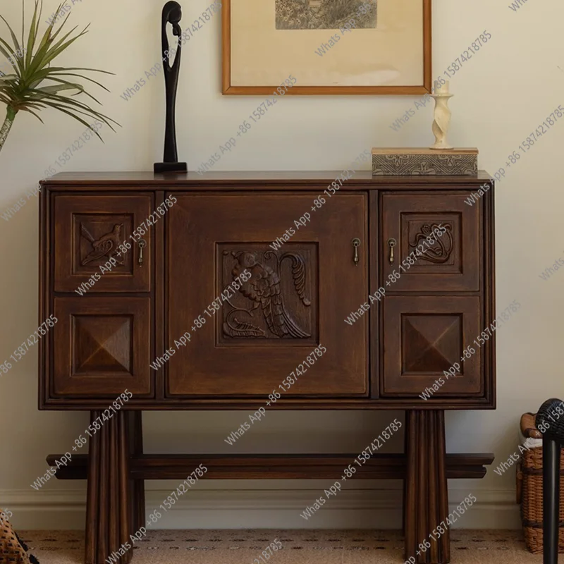 

Medieval retro dining side cabinet, entrance cabinet, French retro art engraving decorative side cabinet