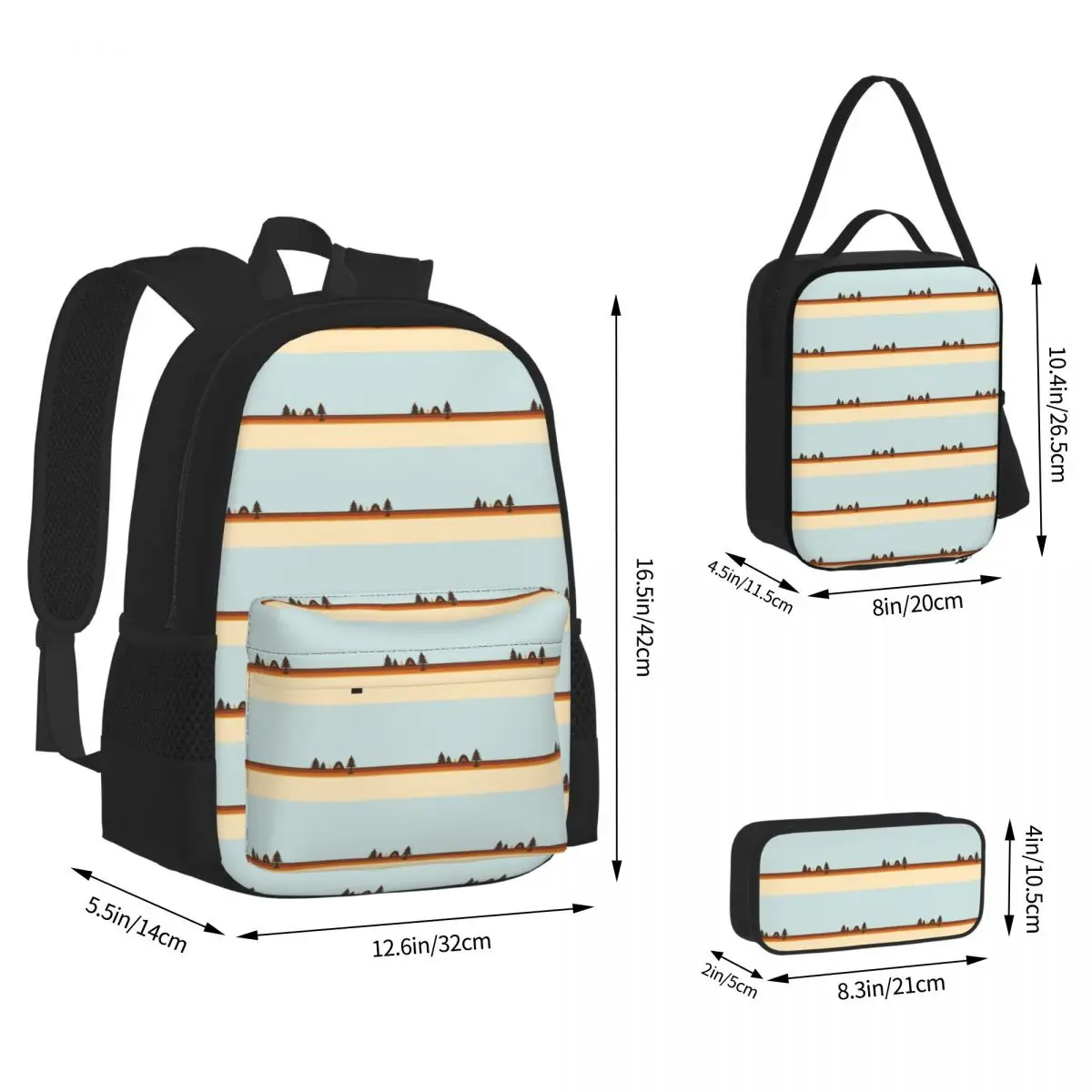 Happy Camper (Retro, 70s, Camping) Backpacks Kids Bookbag School Bags Rucksack Lunch Bag Pen Bag Three-Piece Set