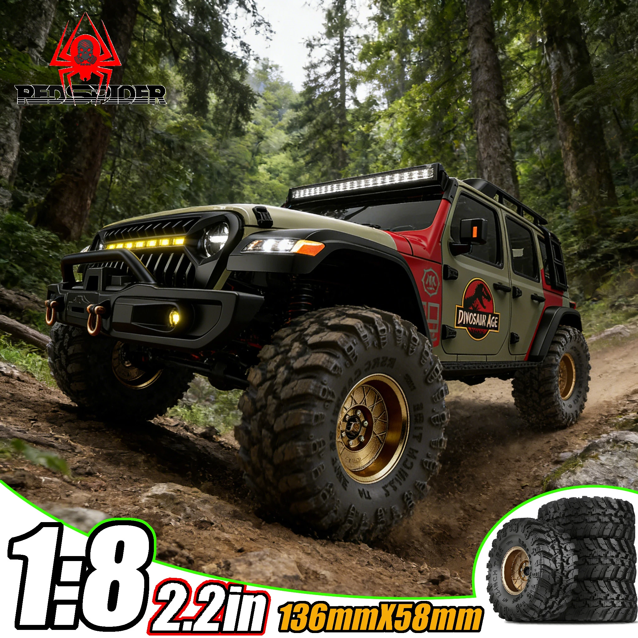 RED SPIDER Soft Sticky 2.2 Tires Tall  2.2 Beadlock Wheels Adjustable  Rims for RC Mud Crawler Trail Gen7 Gen8 Capra Wraith TRX4