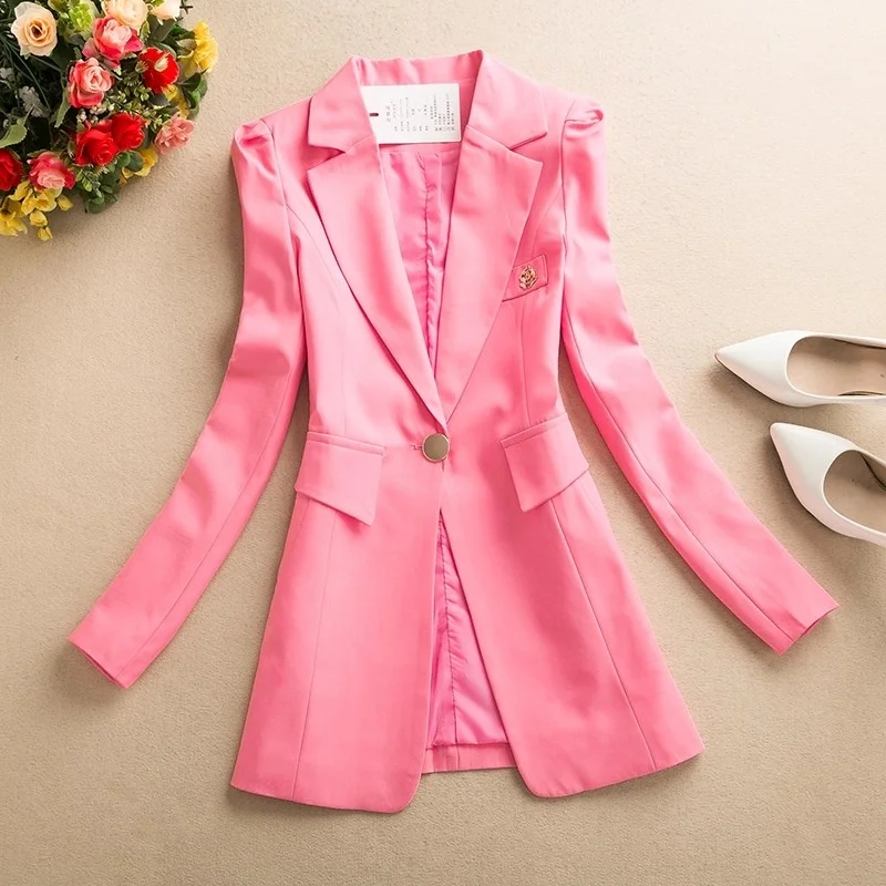 2026 Giacca blazer primaverile e autunnale Nuova edizione coreana Giacca da abito slim media lunga professionale a maniche lunghe tinta unita W1571