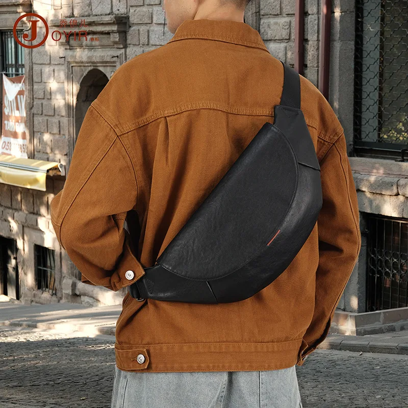 Top Layer Cowhide High-End Men's Crossbody Backpack Casual Motorcycle Bag Men's Large Capacity Leather Chest Bag