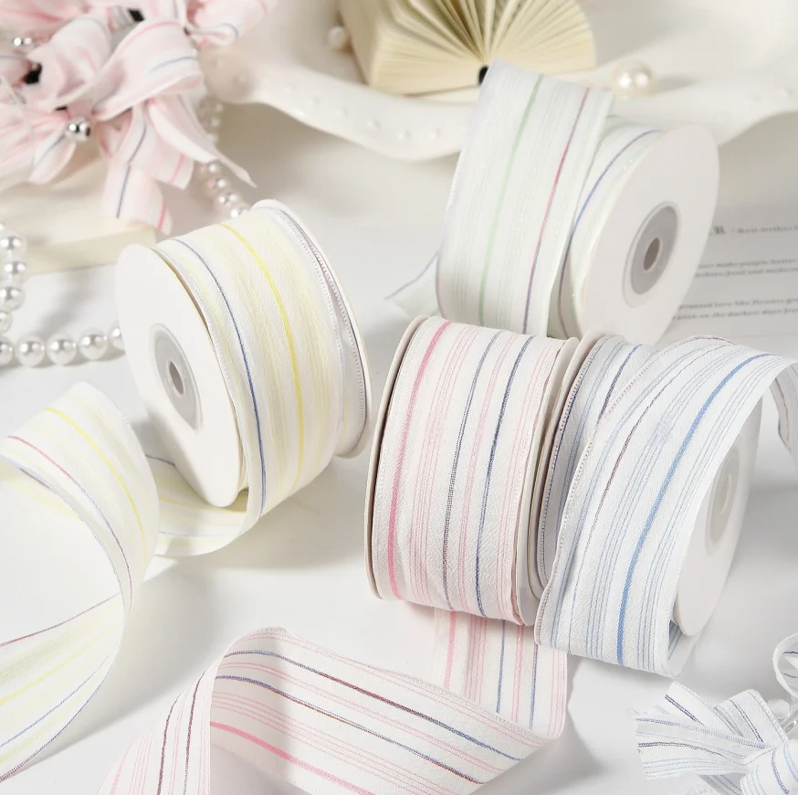 Sparkling Thread Color Matching Striped Ribbon 25MM 40MM Children's Hair Clip DIY Handmade Bow Making Home Clothing Accessories