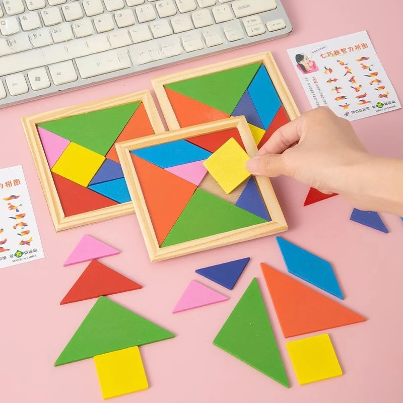 Viagem tangram quebra-cabeça educacional tangram brinquedos de madeira quebra-cabeça brinquedo iq brinquedo educativo presente