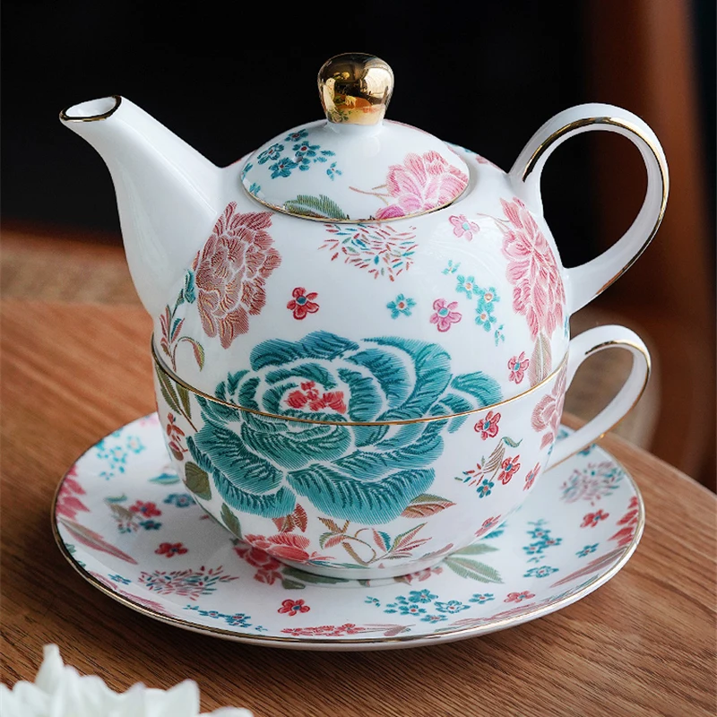 

Teapot Teacup Integrated Set Afternoon Tea Set Cup Dessert Dish One-person Drink Tea Pot Retro Ceramic Flower Drinking Utensils