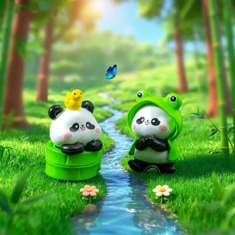 NEW Cute Cartoon Panda PVC Animal Figurine Mini Realistic Model Desktop Car Ornament Miniature Scenery Layout Decor Accessories