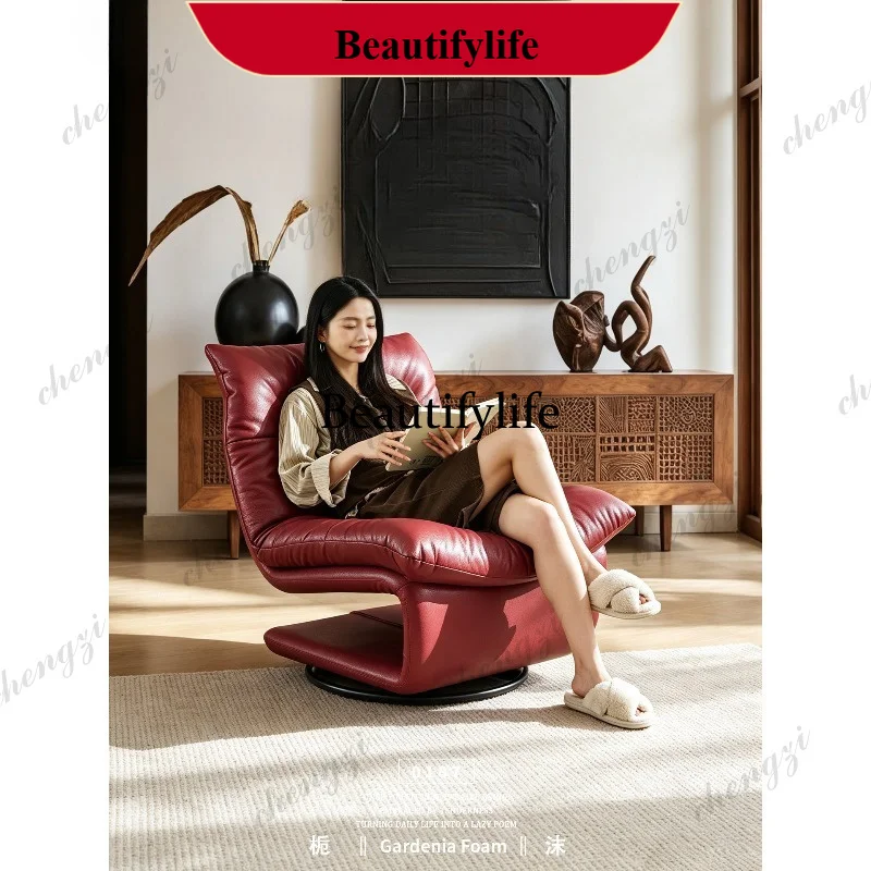 N178 Italian minimalist first layer cowhide single sofa chair living room leather leisure chair recliner