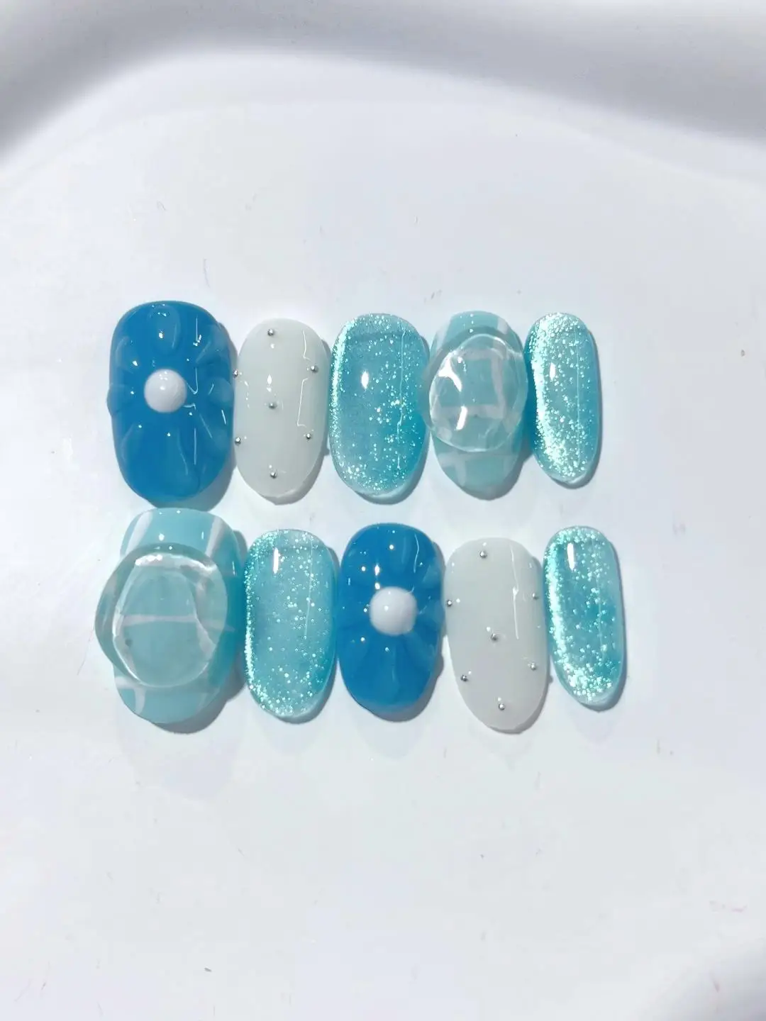 

Blue Water Drop Cat Eye Casual Girly Style Fashion Manicure (C415)