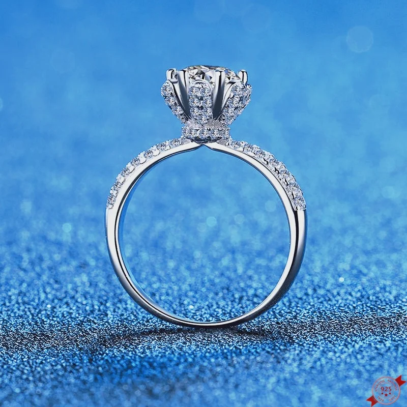 

1.0/2.0/3.0/5.0 ct Moissanite S925 Silver Rings for Women Men Plated Platinum Petal Six Claws Wedding Diamond Band Wholesale