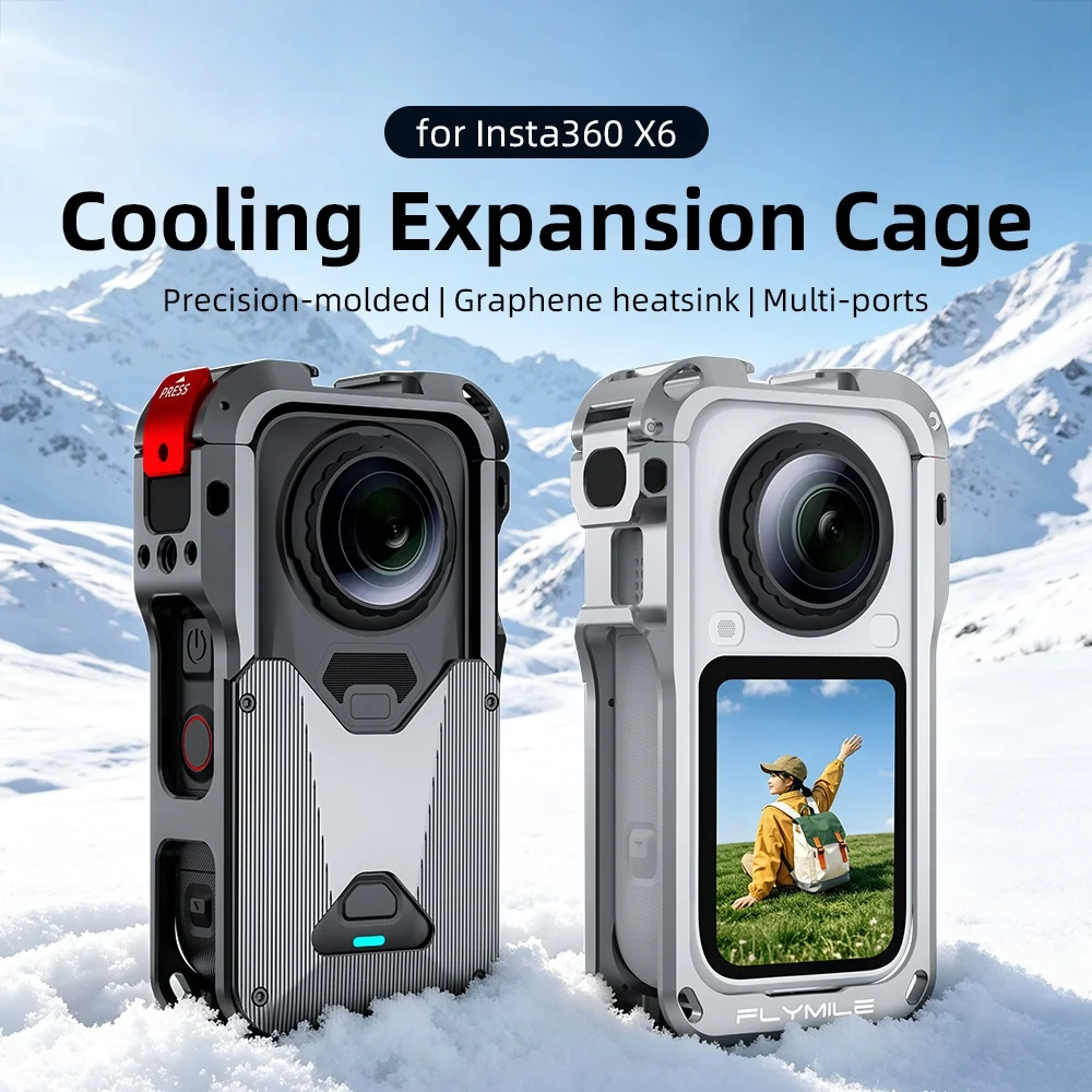 Metal Protective Cage for Insta360 X 6,Aluminum Frame Heat Case with Lens Cover and Mic Wind Muff& 1/4