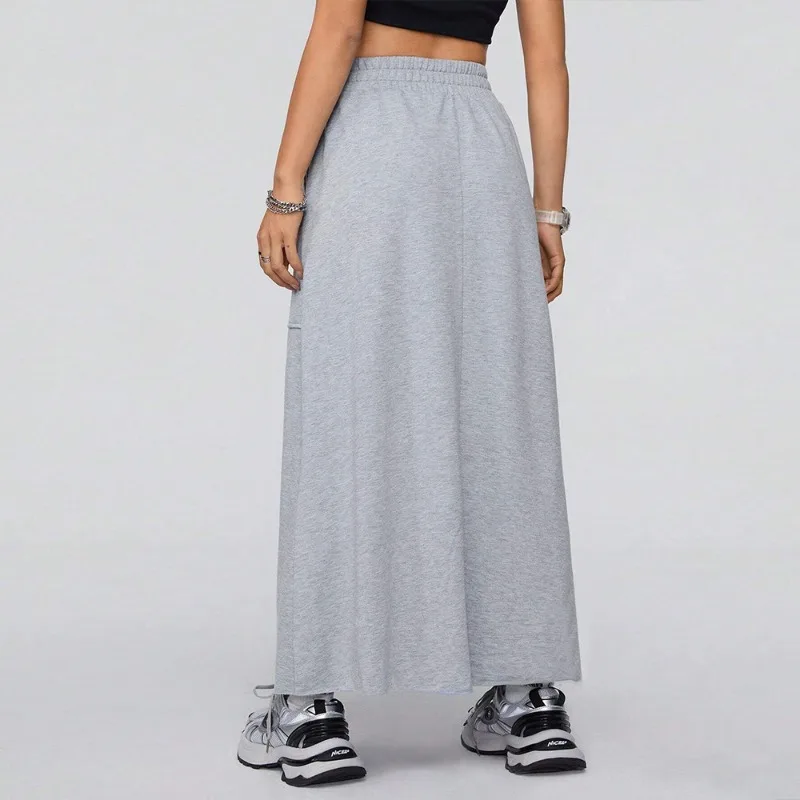 Solid A Line Pocekts Cargo Long Plaid Skirts Sporty Causal Grey Women Korean A-Line Straight Female Skirt Loose Hoodie Dress Y2K