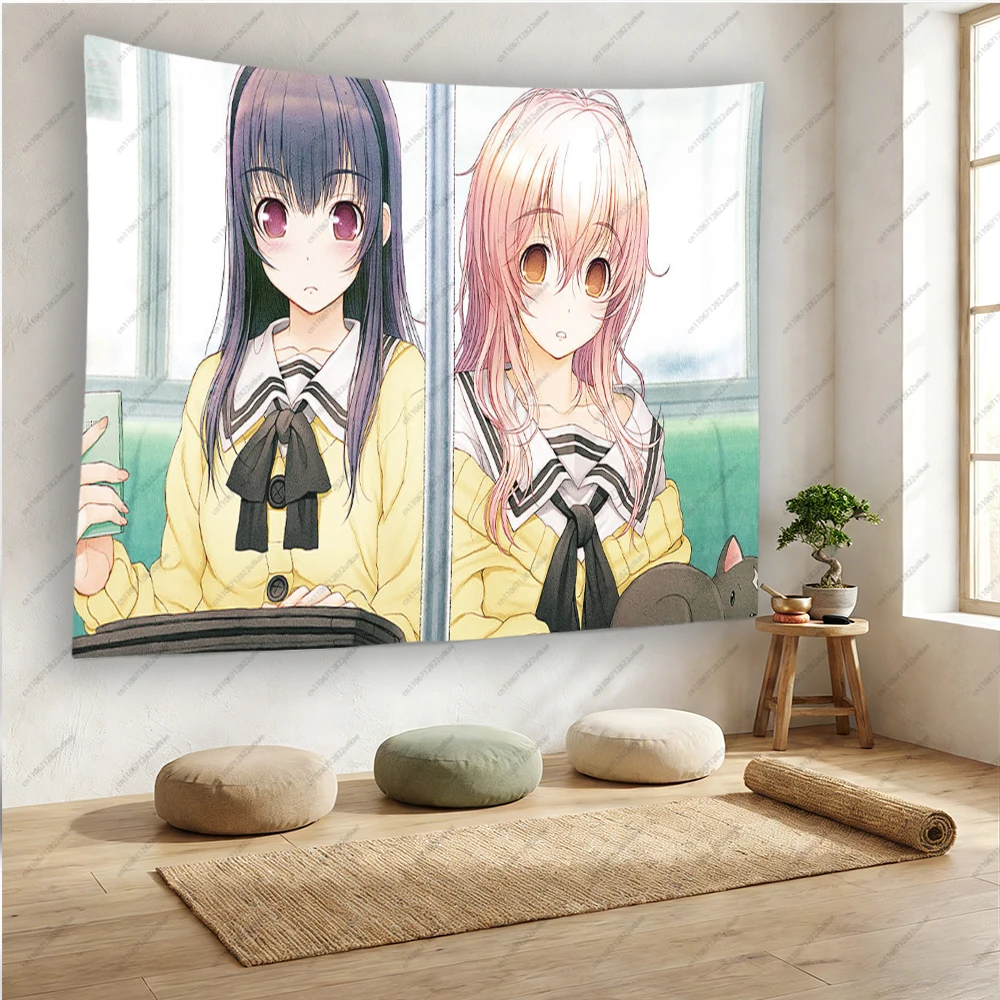 You and Me and Her A Love Story Miyuki Aoi Split Window Yellow Sailor Cardigan Anime Tapestry Girls Bedroom Decor Cloth