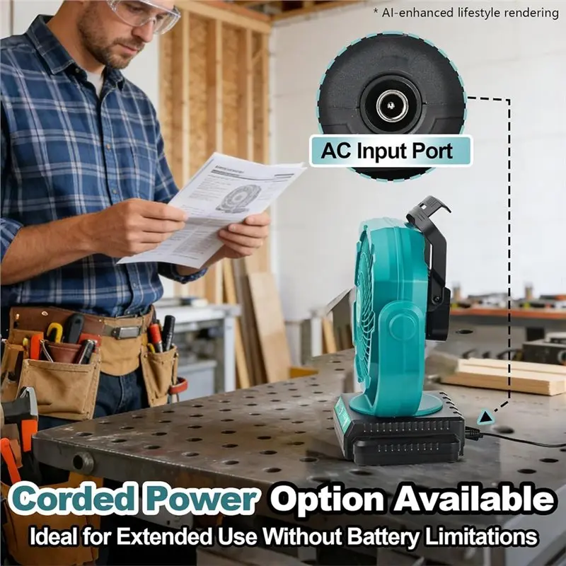 YCOC-Industrial Grade Cordless Battery Powered Fan For Makita 18V Battery, 3-Speed Portable Cooling Fan Ideal For Camping,