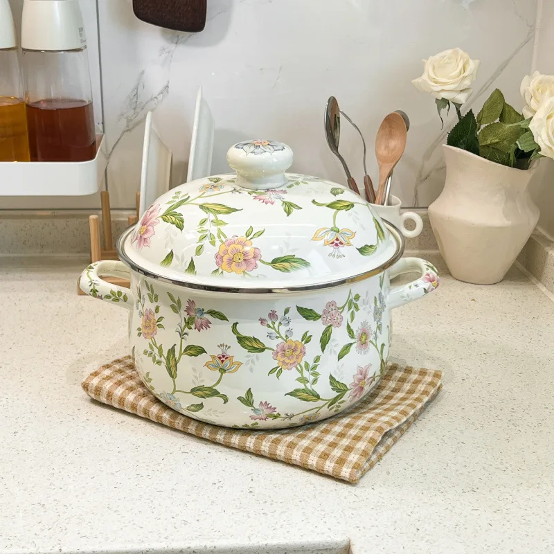 Enameled Soup Pot Korean Large Capacity Kitchen Cookware Thickened Deepening with Lid Household Enamel Pots - Image 3