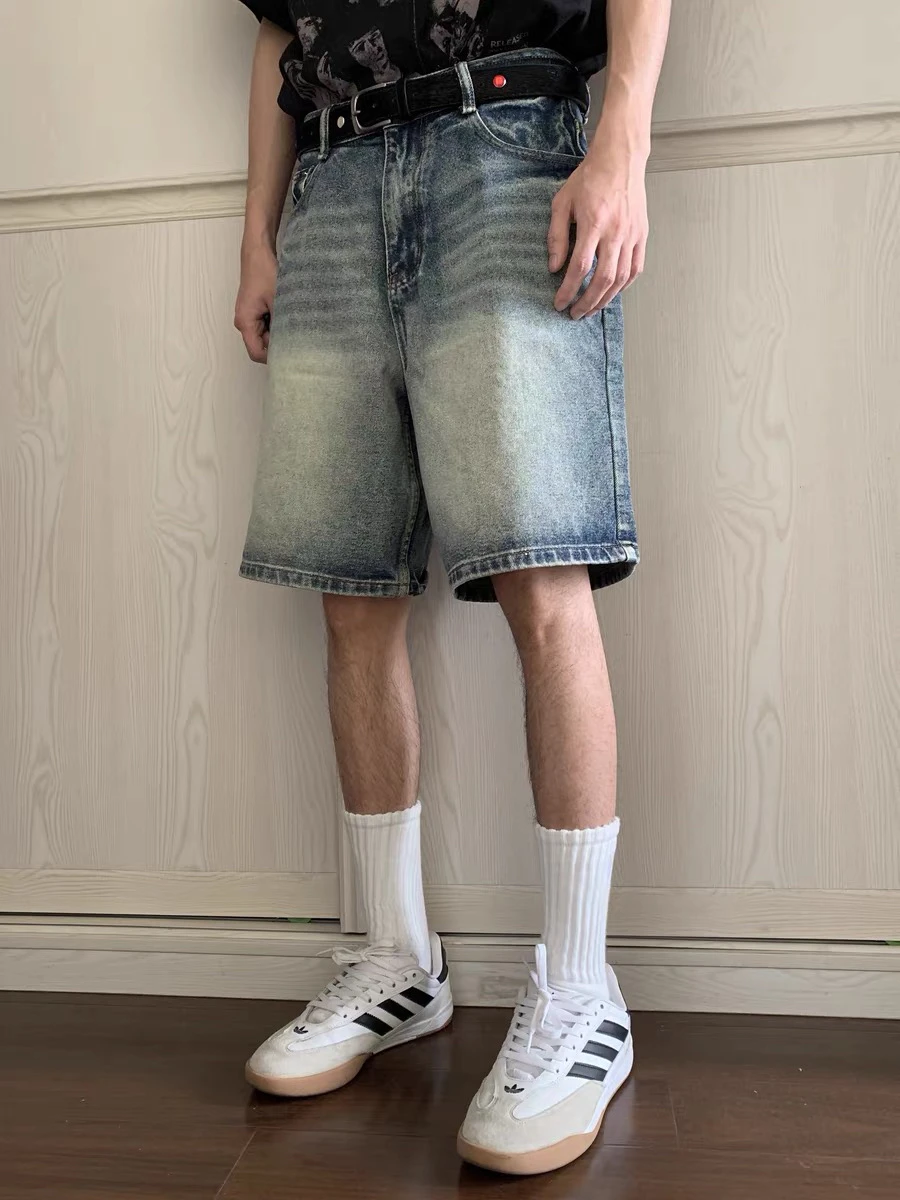 

Американские джинсовые брюки с талией в стиле ретро, мужские летние универсальные повседневные свободные прямые брюки, дышащие прямые джинсы