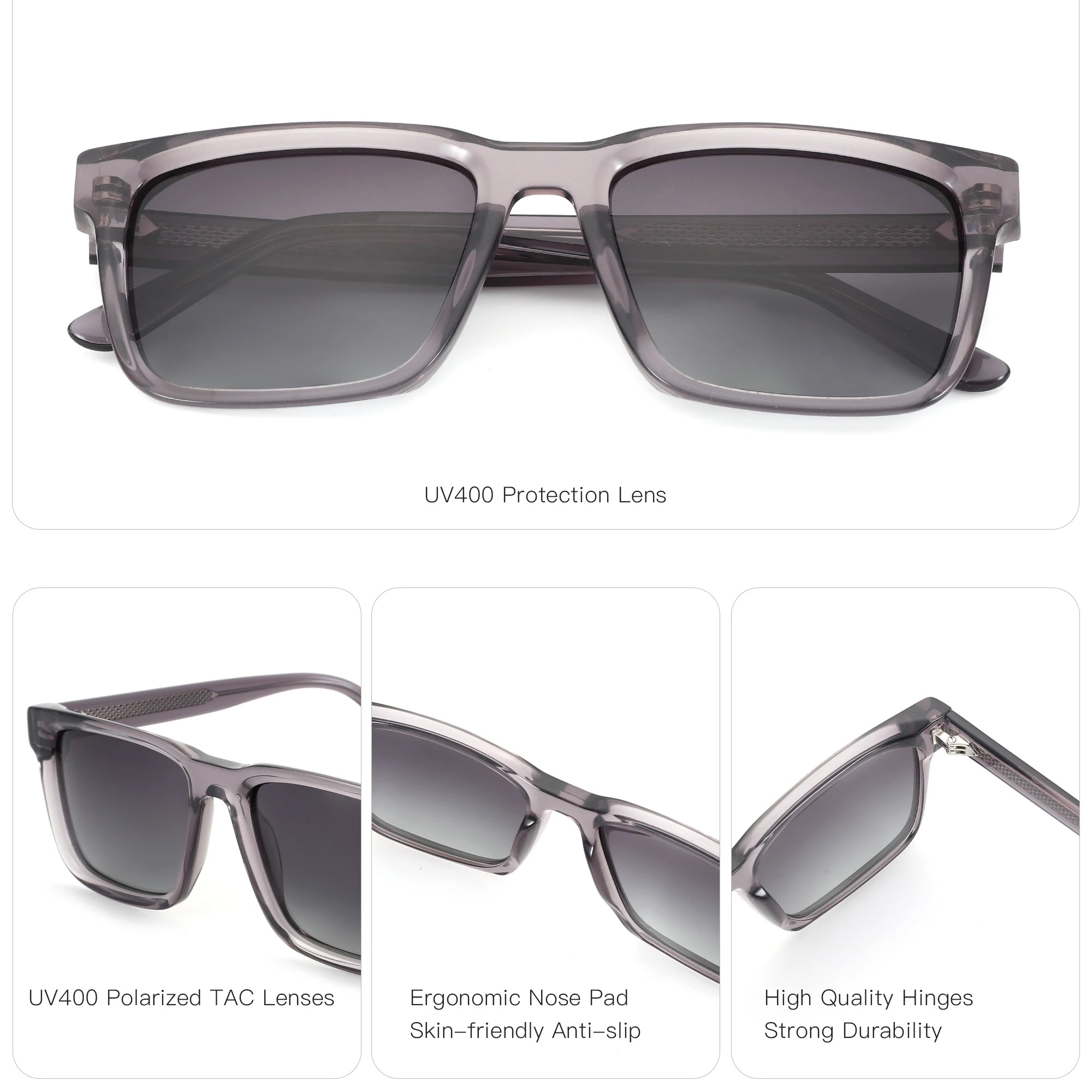 BLUEMOKY Men TR90 Square Prescription Sunglasses Progressive Myopia Polarized UV400 Protection, Suitable for Travel Photography