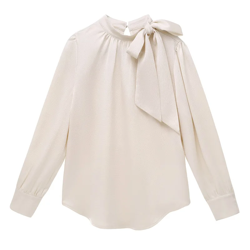 2025 primavera nueva manga larga cuello redondo Mujer blusa arco sólido gasa blusa camisa Mujer Tops Camisas De Mujer Blusas De Mujer N356