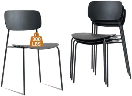 Stackable Chairs Set of 4, Waiting Room Chairs with Metal Legs and Ergonomic Plastic Seat, Stacking Office Chairs for