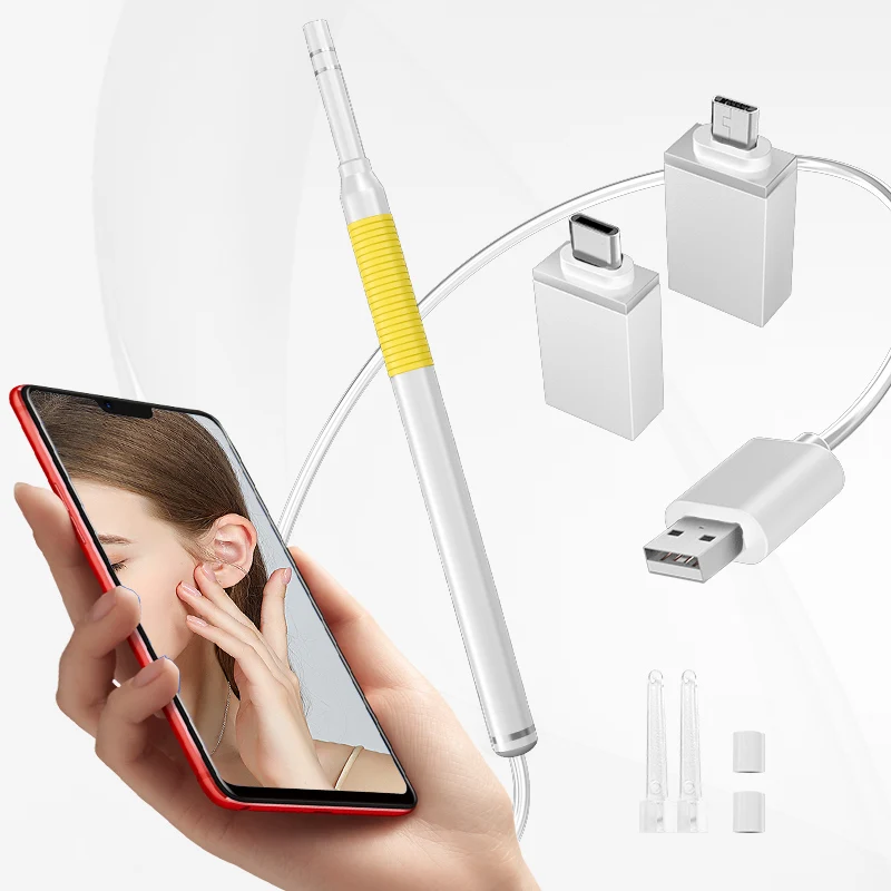Cámara de eliminación de cera de oído USB, endoscopio de oreja con 6 LED ajustables, Compatible con Android, Smartphone, PC