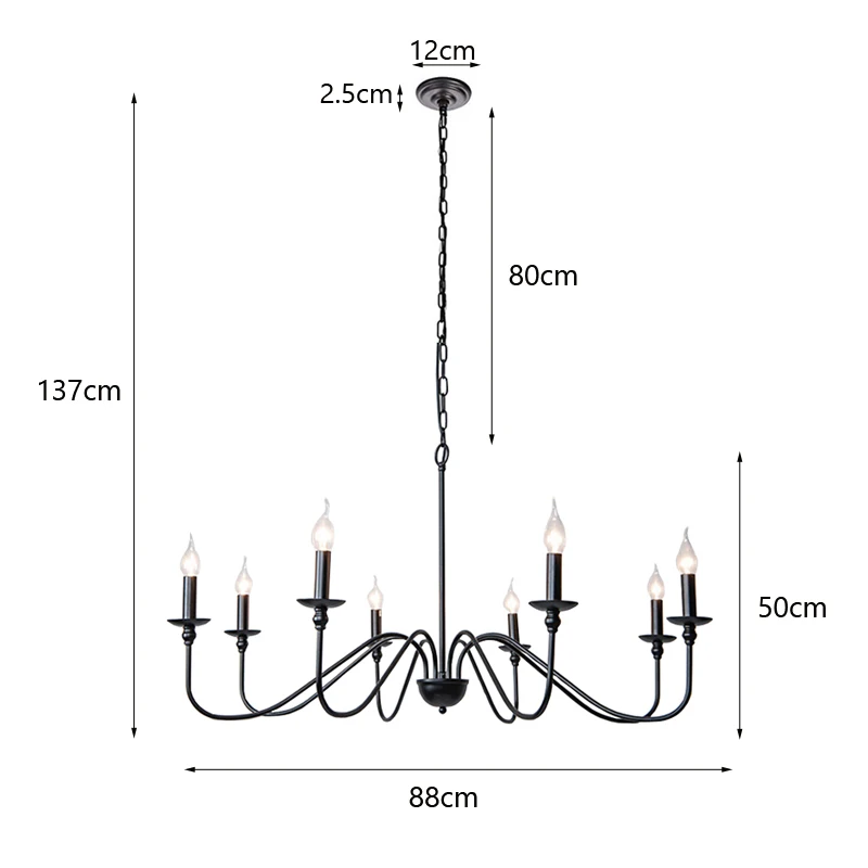 Lampu gantung minimalis Modern 8 kepala, lampu lilin besi gaya Eropa ruang tamu dapur ruang makan kamar tidur