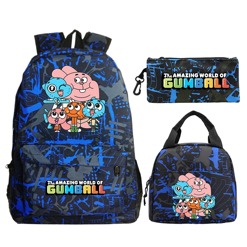 The Amazing World of Gumball 3pcs Set School Bags Primary Students Bookbag Boys Girl Outdoor Backpack Gift Cartoon Rucksack Gift