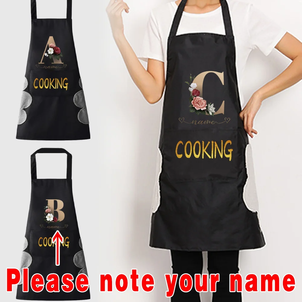 

Customize Free Name Kitchen Aprons for Woman Men Chef Work Apron with Pockets Adult Bib Letter Cafe Beauty Nails Studios Uniform