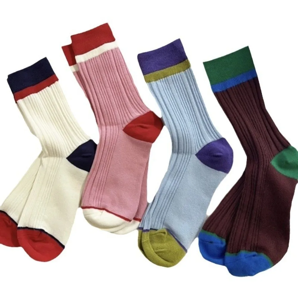 

A Pair Durable Stripes Cotton Socks Thin Soft Mid Tube Socks Versatile Moisture Wicking Long Socks at All Seasons