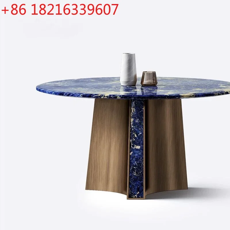 YAO Natural Luxury Stone Round Dining Table, Large Flat Villa Dining Room, Light Luxury Marble Dining Table
