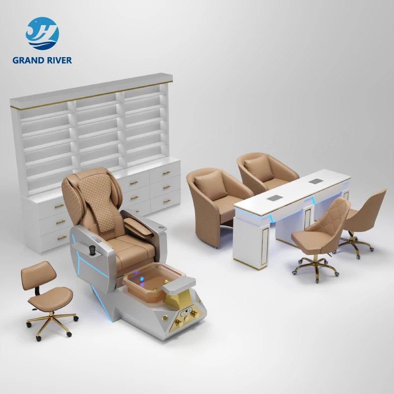Massage Table,Luxury High Back Brown Stainless Steel Reclinable Pedicure Spa Chair Foot Massage Nail Salon Pedicure Chair With L