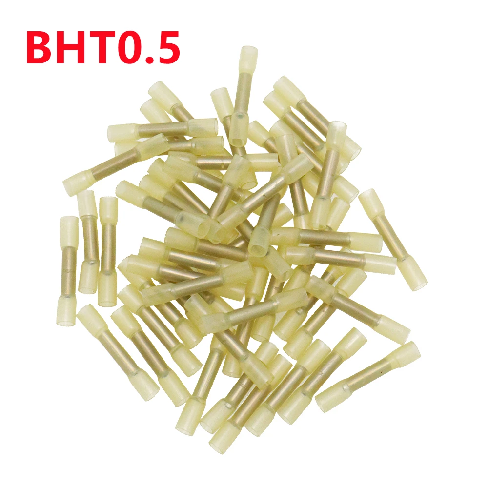 100/500/1000PCS BHT0.5 Heat Shrinkable Crimp Terminals Insulated Butt Splice Waterproof Wire Connectors 22-26 AWG 0.3-0.5mm2