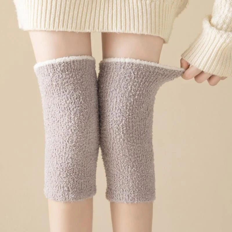 Genouillères épaisses pour femmes, genouillères, protège-genoux, chaussettes longues en peluche, sourire, chaud, doux, hiver