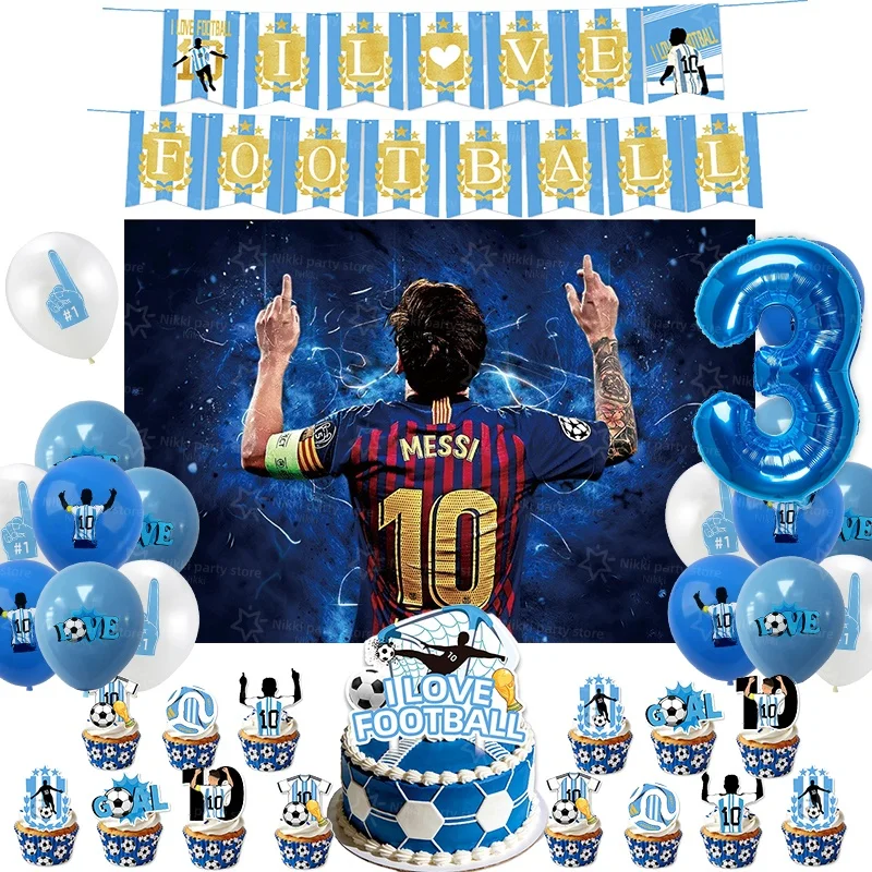 Fußball-Party-Zubehör Superstar Messi Geburtstagsdekoration Einweg-Tischgeschirr Tischdecke Teller Becher Hintergrund – Detail 8
