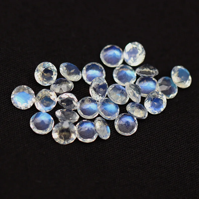 Natural Blue Moonlight Ring Round Strong Fluorescence Clean Gemstone Angle Cut Jewelry Inlaid with Stone
