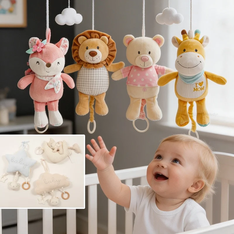Nordic Style Soothing Music Doorbell Ringing Animals Fox Lion Mermaid Bear Giraffe Moon Soft Toys Decor Birthday Gifts for Baby