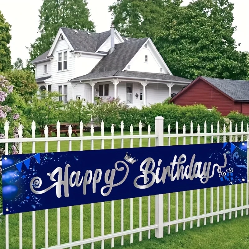 Blue Crown Birthday Banner—Perfect For Festive Parties, Gatherings, And Decorating Balconies, Patios, And Garden Fences