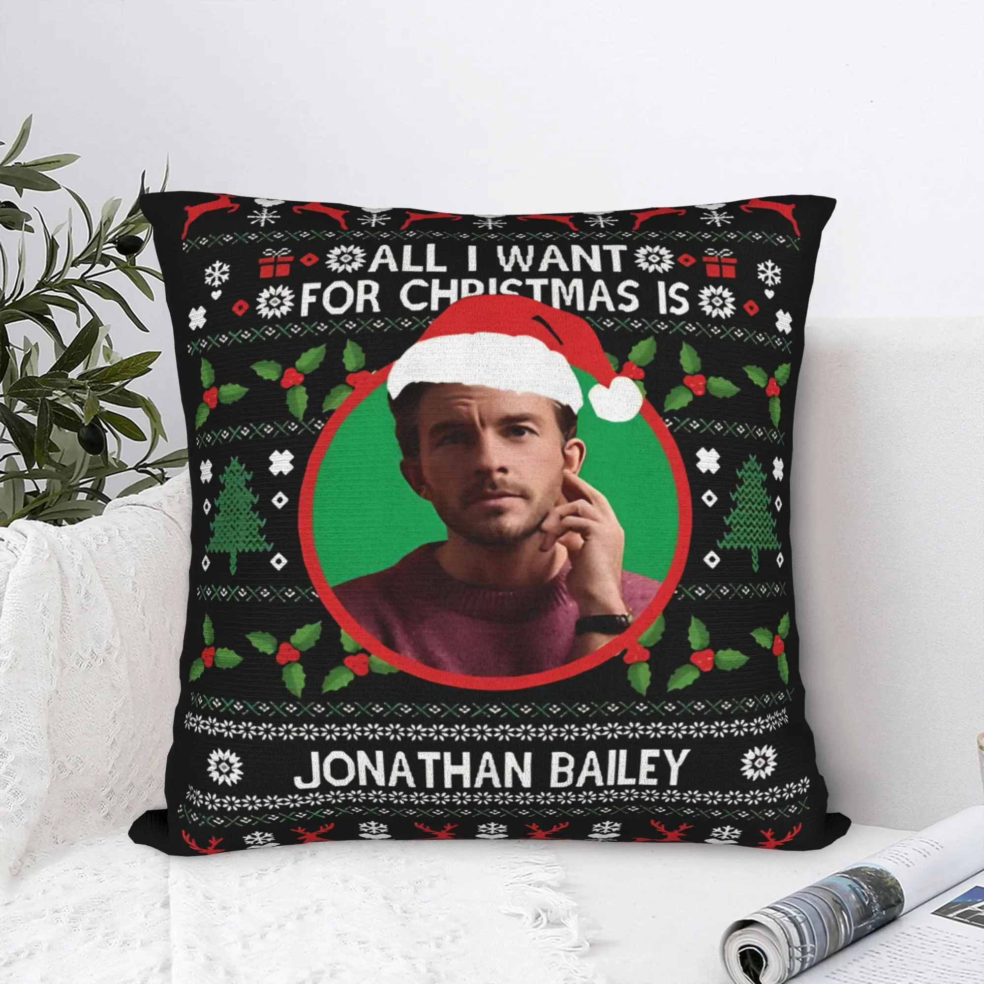 Funny All I Want For Christmas Jonathan Bailey Xmas Square Pillow Case  Cushion Cover  Zippered Decorative Pillowcase for Home