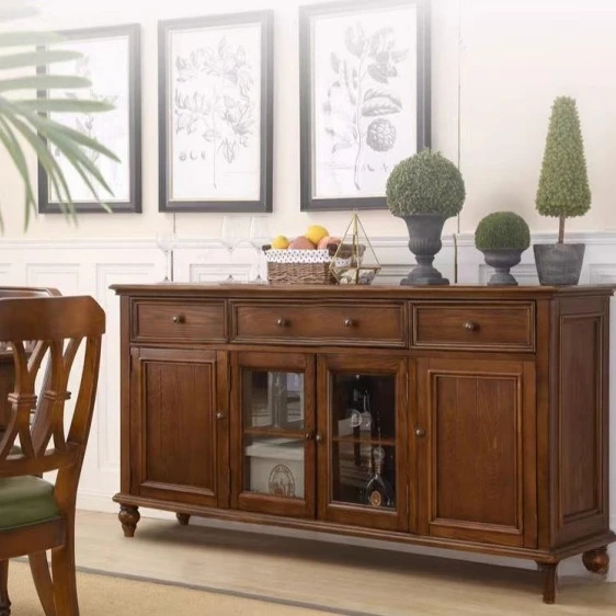 Solid wood living room pantry cabinet country vintage home locker multifunctional storage